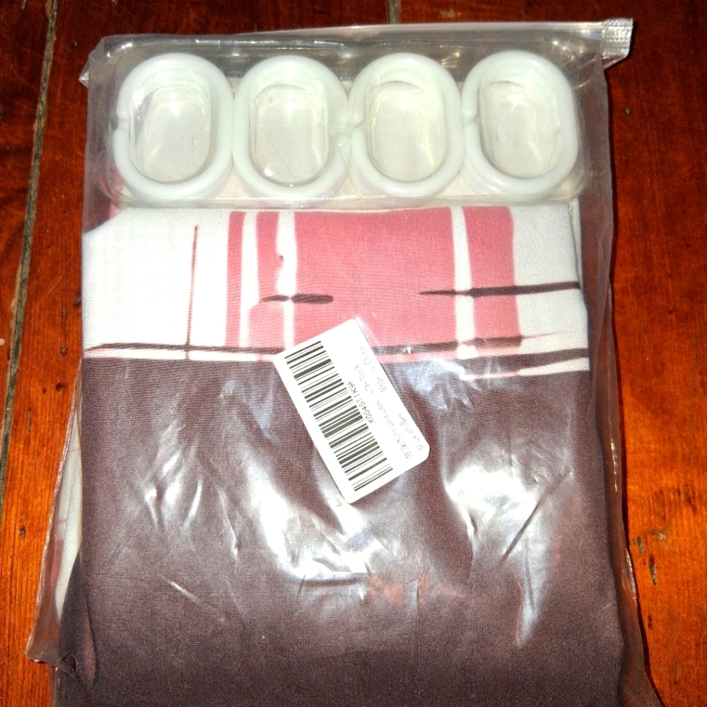 Pink and Brown shower Curtain With Hooks